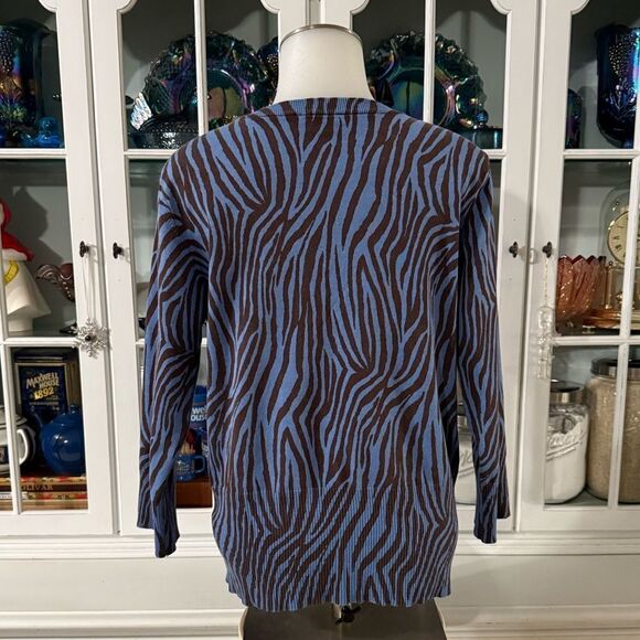 A Line Zebra Print Button-Up Cardigan Blue & Brown Size Large - Picture 4 of 7